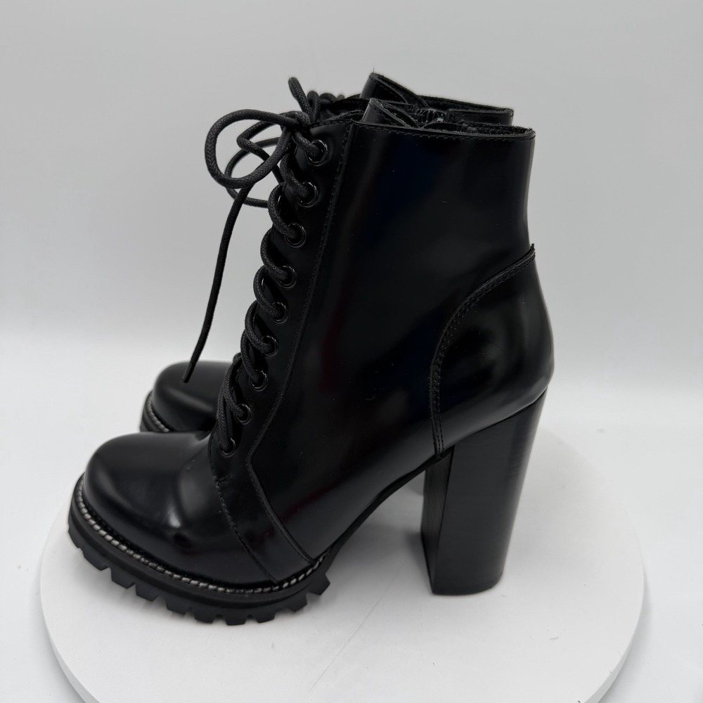 Jeffrey Campbell Legion Boots Black Leather Lace Up Chunky High Heel Size 8.5